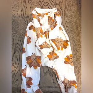 Kids Turkey Print One Piece - White and Brown